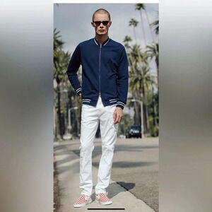 NWT Five Four Nick Wooster Shirt Mens Sz XLG (42-44) Navy Blue Cardigan Travel